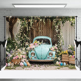 Lofaris Vintage Blue Car Floral Egg Decor Rustic Backdrop